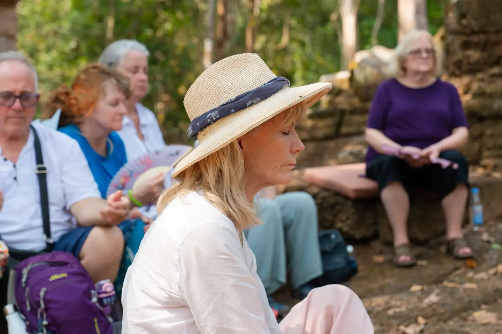 Susan with retreat participant, sharing a joyful moment - Cambodia