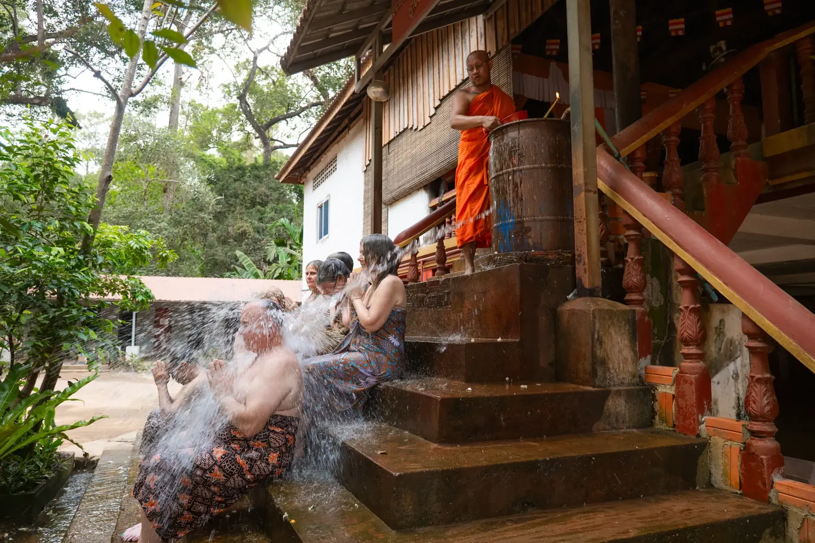 Susan and participants during monk blessing ceremony - Cambodia